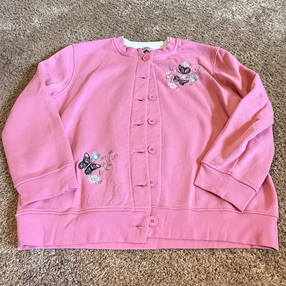 Vintage Speculation Butterfly Grandma Cardigan Pink Cottagecore Petite L 80s 90s